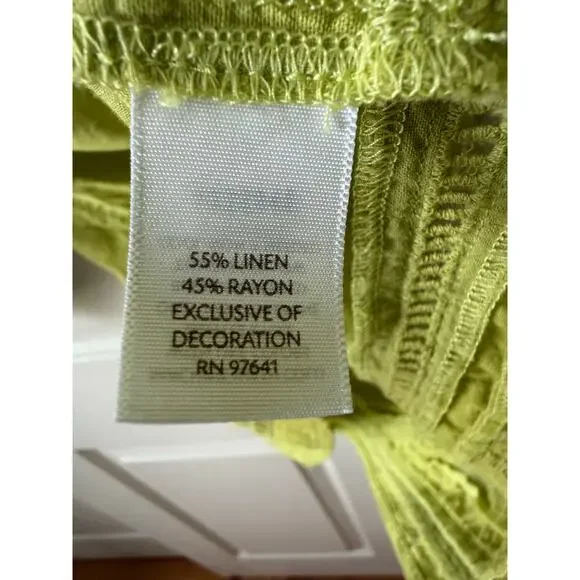 J. Jill Vintage Chartreuse Green Linen Blend Peasant Blouse Womens L Boho Top - Picture 7 of 7
